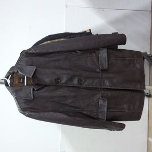 Hugo boss brown leather button up jacket size